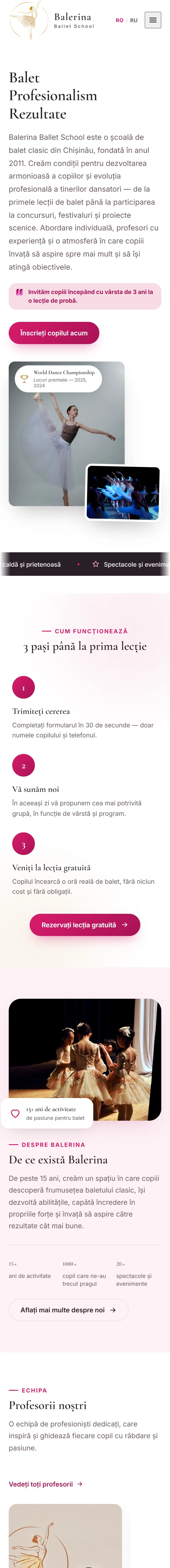 The balerina.md website on a phone
